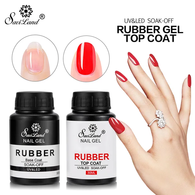 Saviland 30ml Rubber Top Coat Base Coat Led Nail Gel Polish UV Nail Varnish Primer Soak Off UV