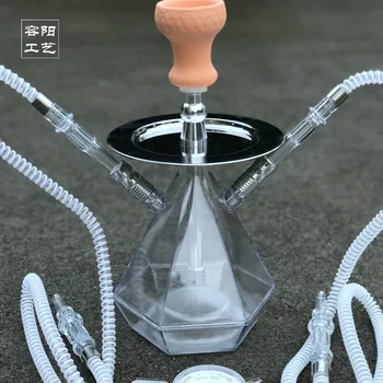 

Transparent Acrylic Hookah Set LED Light Shisha Pipe with Ceramic Bowl Nargile Hose Charcoal Tray Metal Tongs Accessories