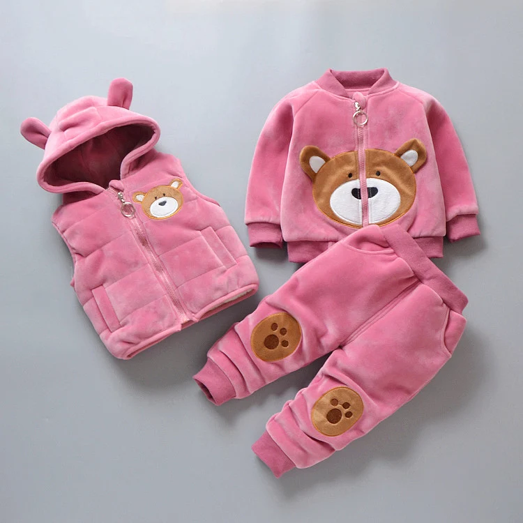 

Kids Winter Coat Thick Warm Toddler Girls Clothing Sets Hooded Waistcoat+Jacket+Pants Velvet Baby Boy Outfits Suit Child Parkas