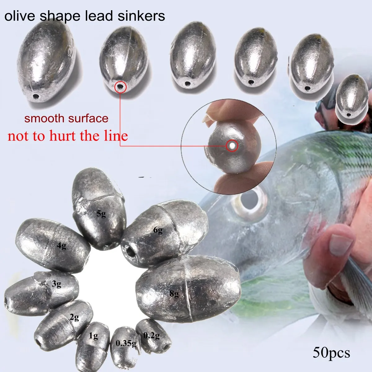 

50pcs Olive Shape Lead Sinkers Pure Lead Fishing Lead Sinker Weights 0.2g 0.35g 1g 2g 3g 4g 5g 6g 8g Fishing Lure Accessories