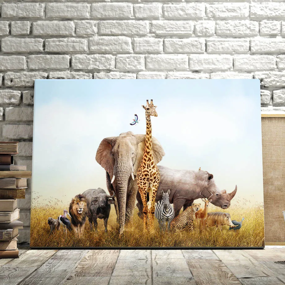 

Cartoon Lion King Giraffe Elephant Rhinoceros Wall Art Canvas Painting Nordic Posters And Prints Wall Pictures Kids Room Decor
