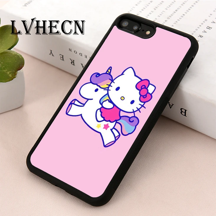 

LvheCn TPU Skin phone case cover for iPhone 5 5s SE 6 6s 7 8 plus X XR Xs Max Hello Kitty Unicorn Pink Colourful