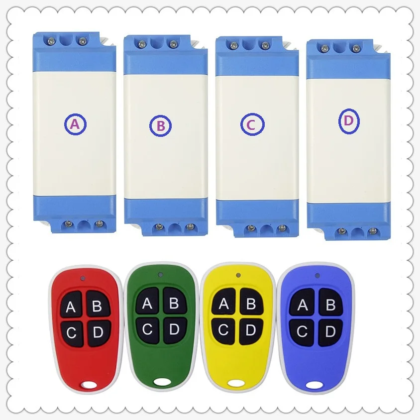 

85V 220V 110V 240V 1CH 10A Wireless Remote Control Switch System teleswitch 4*Receiver and 4*Transmitter Applicance Garage Door