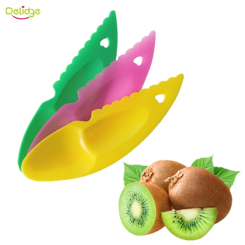 

Delidge 3 pcs/set 2 in 1 Kiwi Spoon Plastic Candy Color Kiwi Dig Spoon Scoop Fruit Knife Slicer Peeler Cutter With Hole