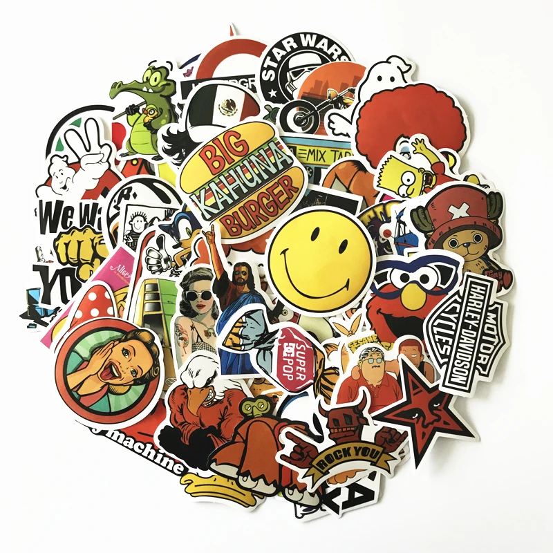 

10 style waterproof 60Pcs cartoon Drawing Style Sticker Decal For Snowboard Luggage Car Fridge Car- Styling Laptop Stickers
