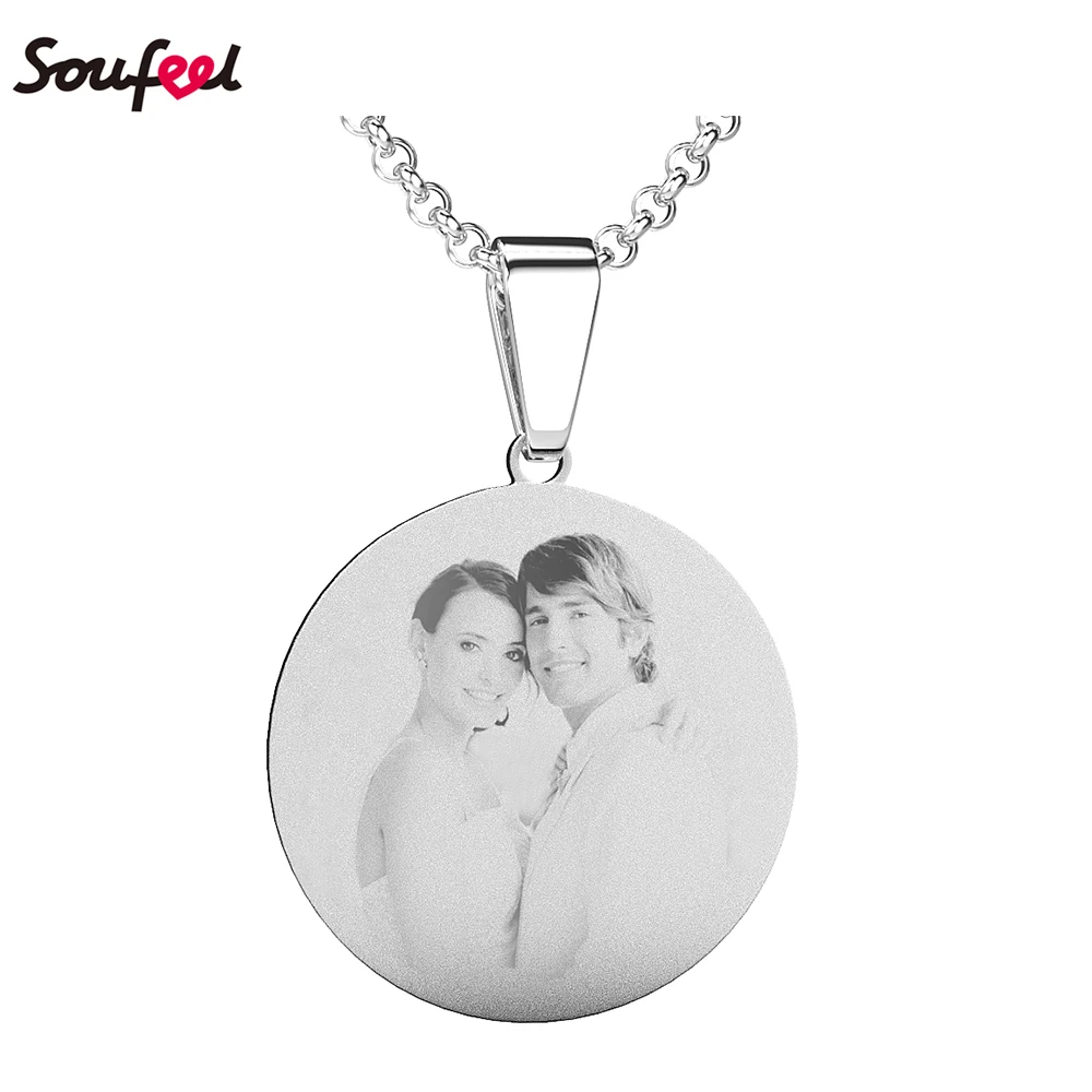 

SOUFEEL Custom Necklace Women's Round Photo Engraved Necklace Personalized Photo Choker Gifts for Women