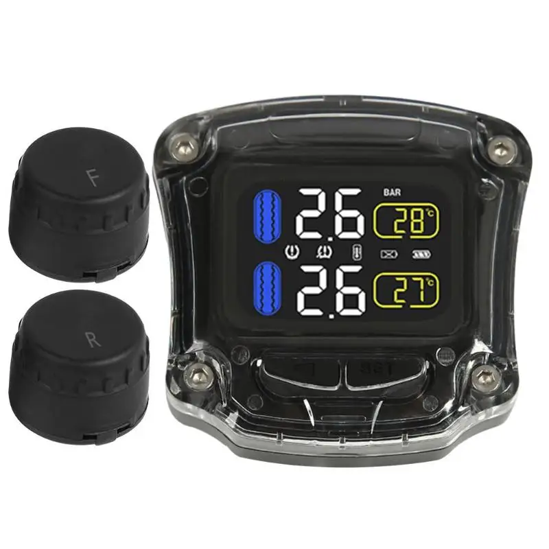 

Motorcycle TPMS Tire Pressure Monitoring System Waterproof TPMS Wireless LCD Display With 2 External Sensors