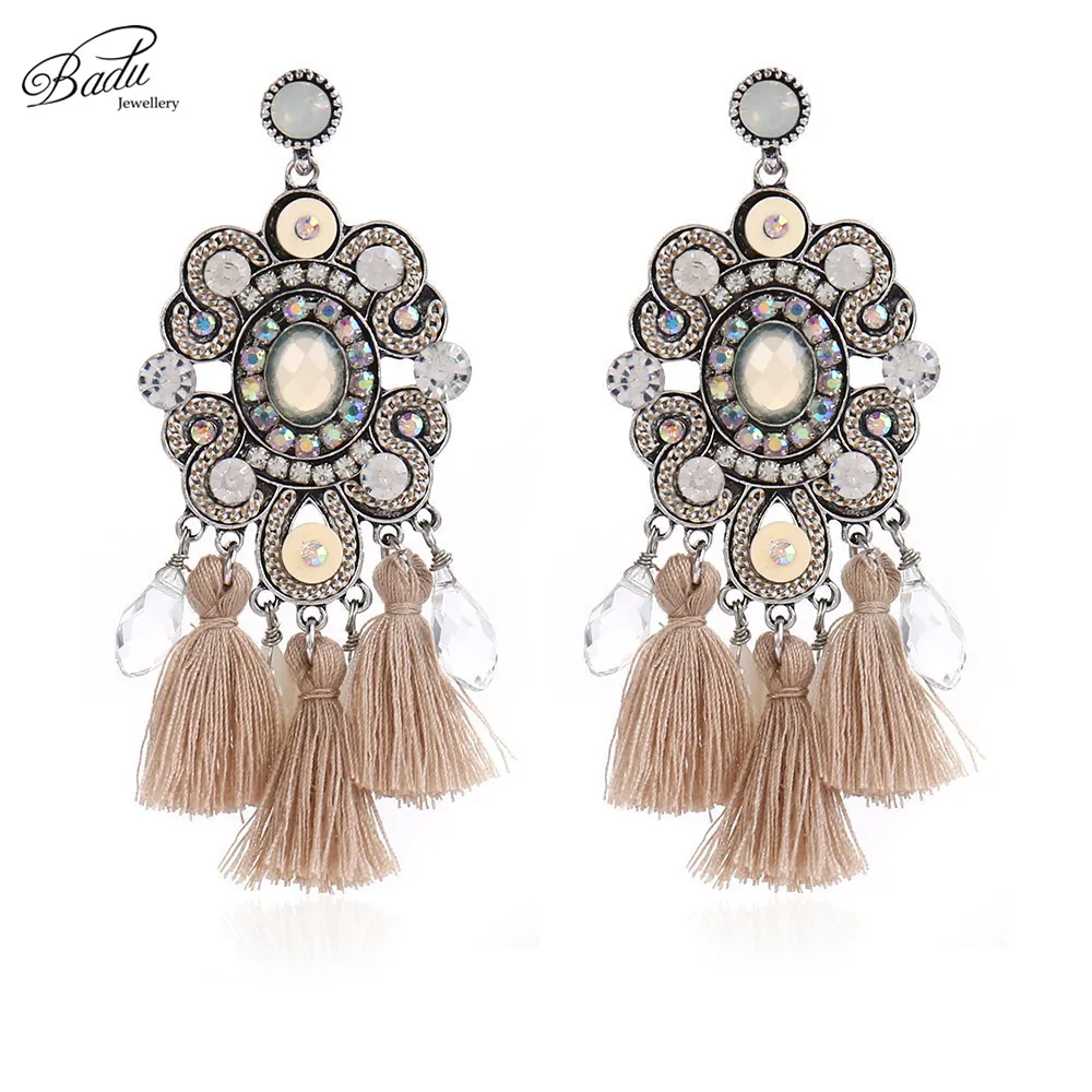 Badu Women Ceramic Earring Big Statement Long Fringed Ethnic Colorful
