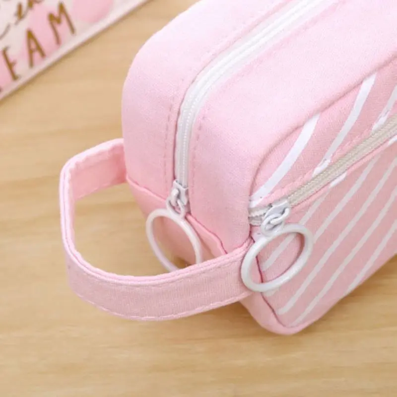 1pc Portable Canvas Pencil Case Organizer Stationery Pouch Makeup Cosmetic Bag