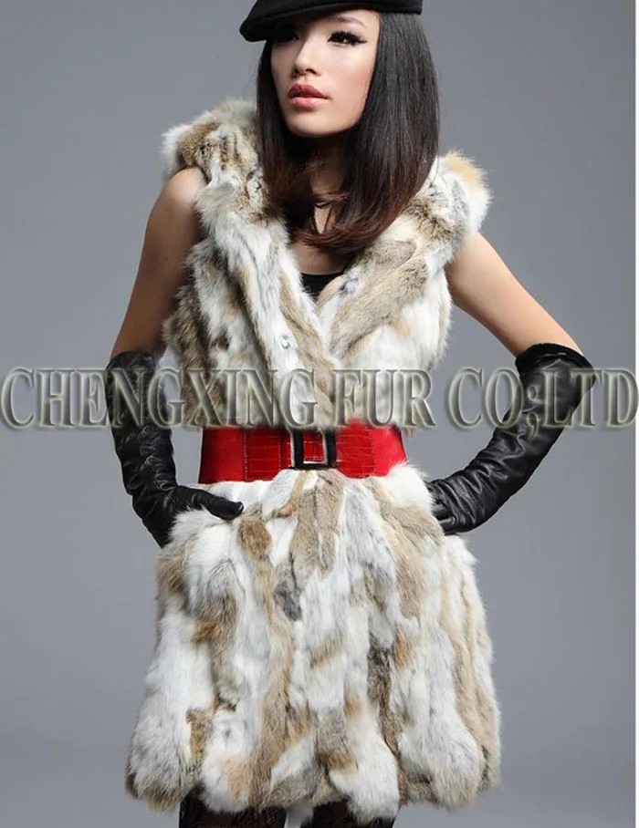 CX-G-B-102 Новая модная женская жилетка из кроличьего меха с капюшоном Тонкая зимняя теплая безрукавка жилет модная женская - Цвет: natural brown