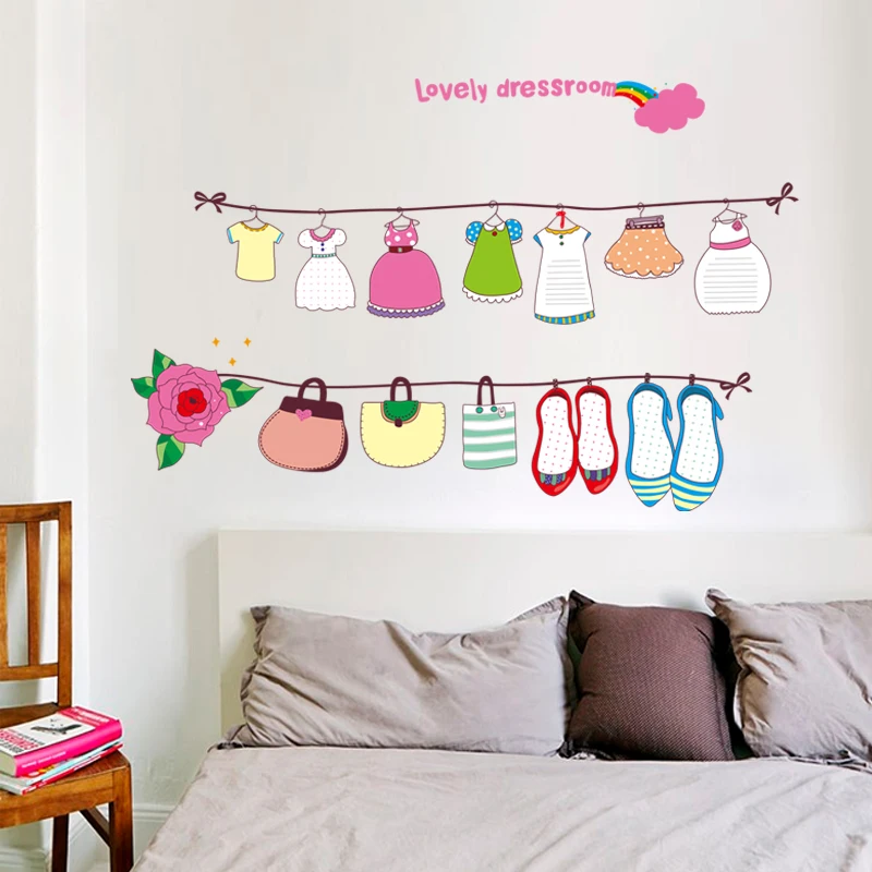 

decoration walls sticker for girls room cartoon wall lovely dress cute shoes wall stickers for clothes shops