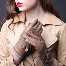 Горячая Распродажа, зимние женские модные толстые теплые перчатки для верховой езды из натуральной кожи, женские уличные варежки из овчины DWA592