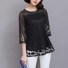 2016 Women Blouses Elegant Shirts Loose O-Neck 3/4 Sleeve Shirt Women Tops Lace Blouse Top Plus Size M-5XL