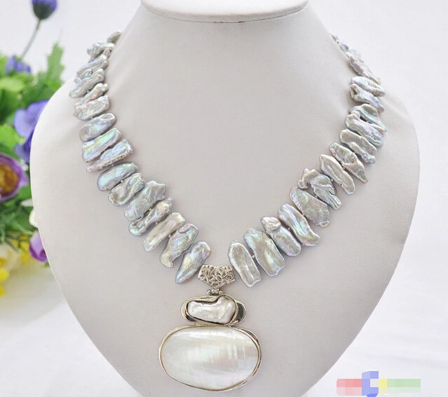 

HOT## Wholesale > P5012 17" 25mm gray biwa dens freshwater pearl necklace mabe pendant