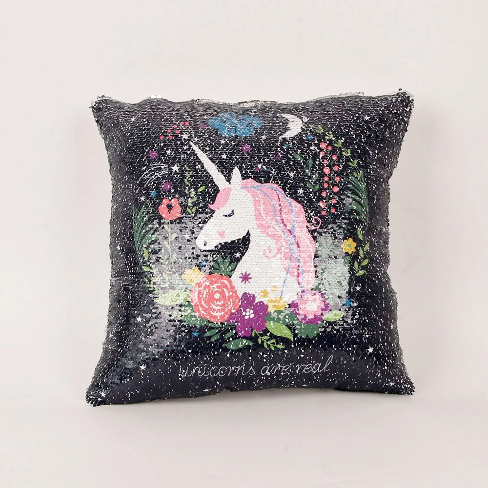 

Sequins Unicorn Cushion Cover 40*40 Decorative Mermaid Pillows For Sofa Changing Reversible Cushion Cover Home Decor Pillowcases