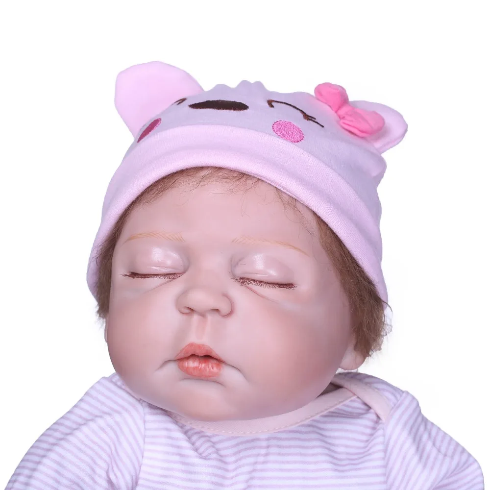 NPK 23 ''реалистичные реборн Младенцы полный Силиконовый реалистичный тело девушки детские куклы с закрытыми глазами Дети спящие игрушки на день рождения подарки