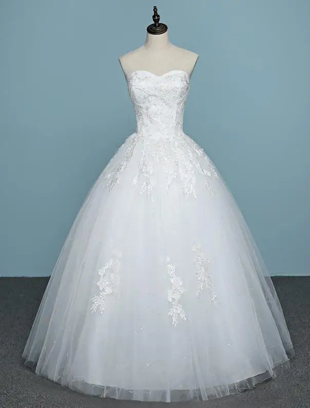 Vestido De Noiva,, без бретелек,, кружевное дешевое свадебное платье, сделано в Китае, аппликация, сексуальное, с открытой спиной, с вышивкой, свадебное платье - Цвет: Белый