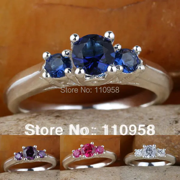 Классический Для женщин стерлингового серебра 925 кольцо 3-stone возврат дизайна палец Обручение ювелирные изделия R134