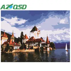 AZQSD живопись по номерам выполненные 40x50 см Приморский большой замок картина маслом картина по номерам на холсте дома декор szyh363