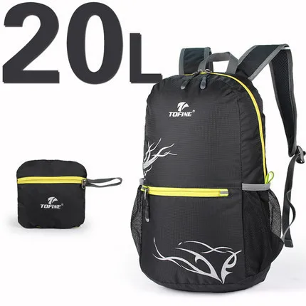 Водонепроницаемый ультра-легкий нейлон складной походный рюкзак Альпинизм дорожная сумка рюкзак на молнии - Цвет: black 20L