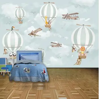 

Children's Room Wall Papers Kids 3D Cartoon Animal Balloon Photo Wallpaper Murals Home Decor Non Self Adhesive Silk Wallpaper
