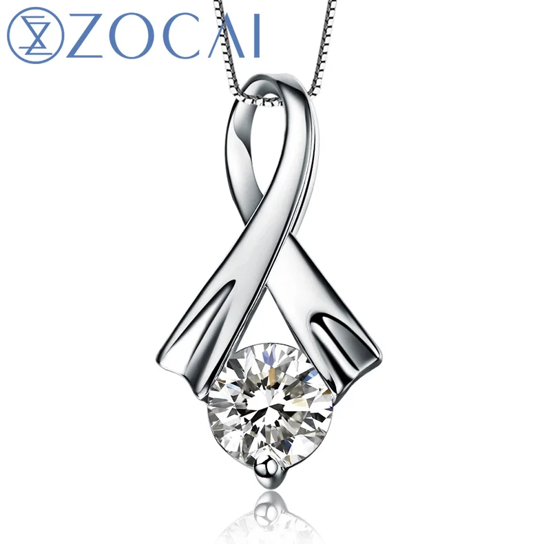 ZOCAI Grace Real Natural 0,23 ct I-J/SI Алмазный Твердый 18K кулон из белого золота с цепочкой из стерлингового серебра 925 пробы D00187