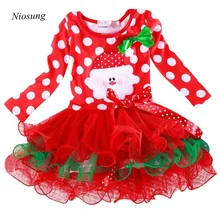 Niosung New Year Christmas Girl Kids Polka Dot Long Sleeve Dress Baby Clothing Christmas Party Costume Santa Claus