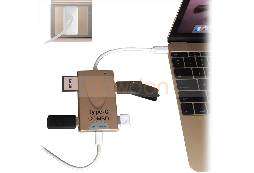 6 в 1 USB 3,1 type C COMBO 3,0 концентратор+ OTG кард-ридер+ type C зарядный адаптер для Macbook