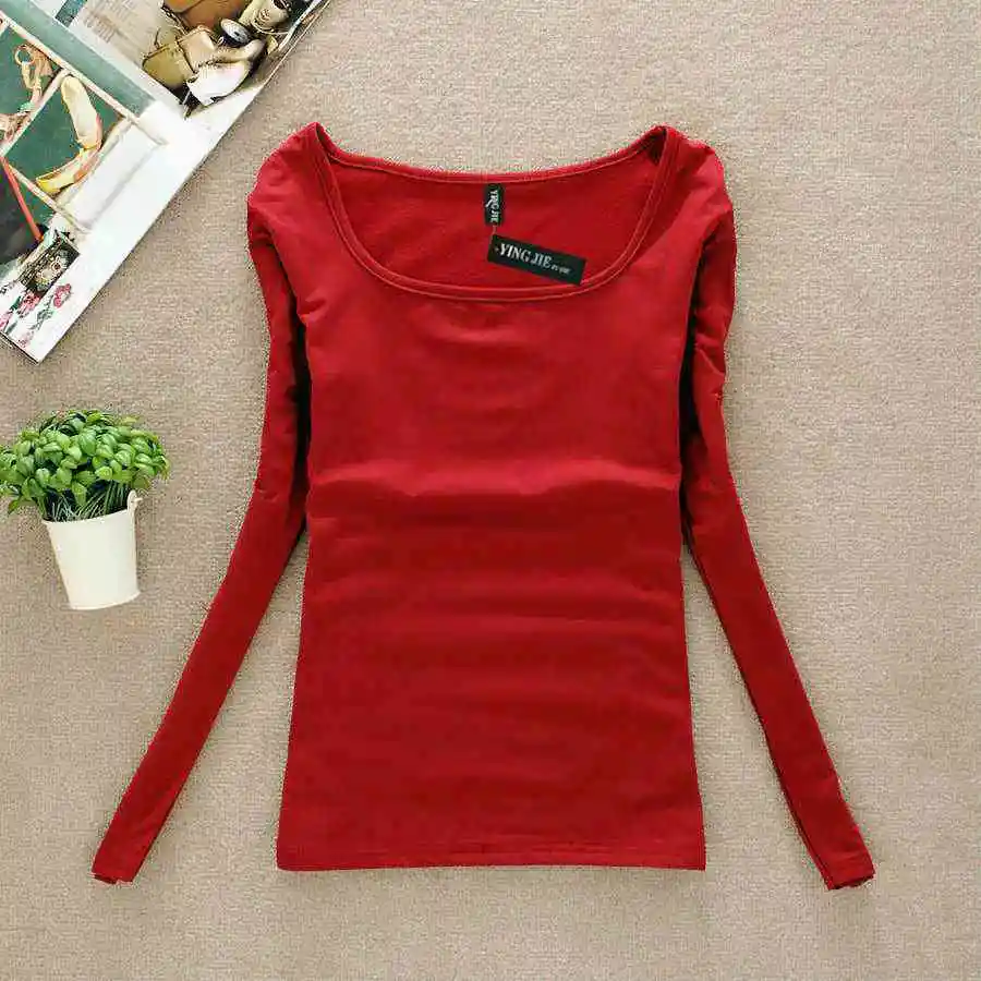 New T Shirt Women Long Sleeve Winter Tops Tees Red T shirts For Women