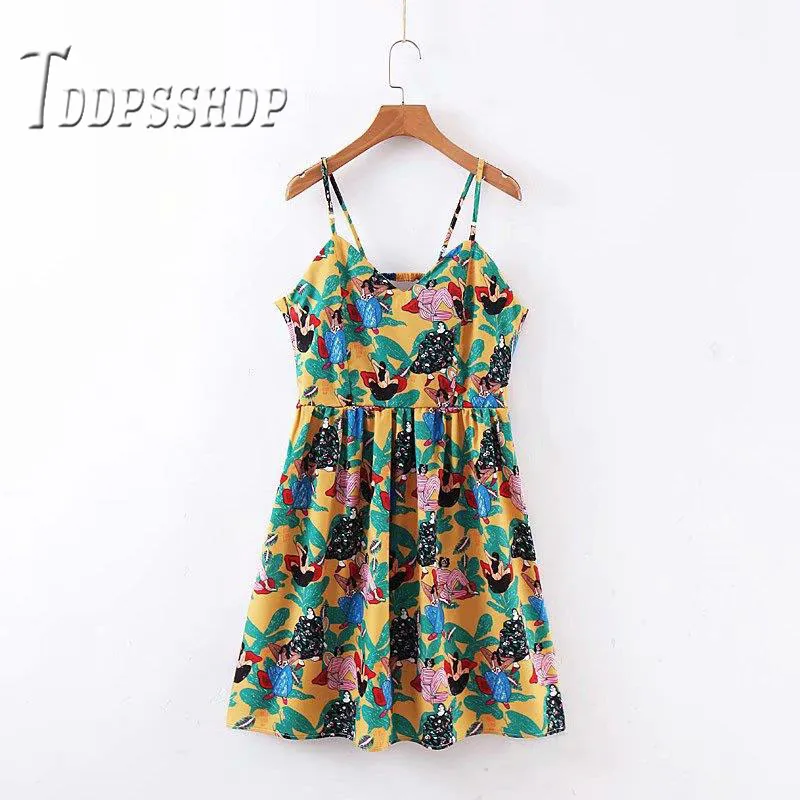 

Summer Brigh Color Women Dress Pleated Spaghetti Strap Female Dresses