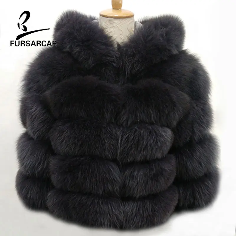 FURSARCAR Fashion Luxury Real Fur Coat Women Winter High Quality Short Fox Jacket With Fur Collar Thick Warm Genuine Fur Coats