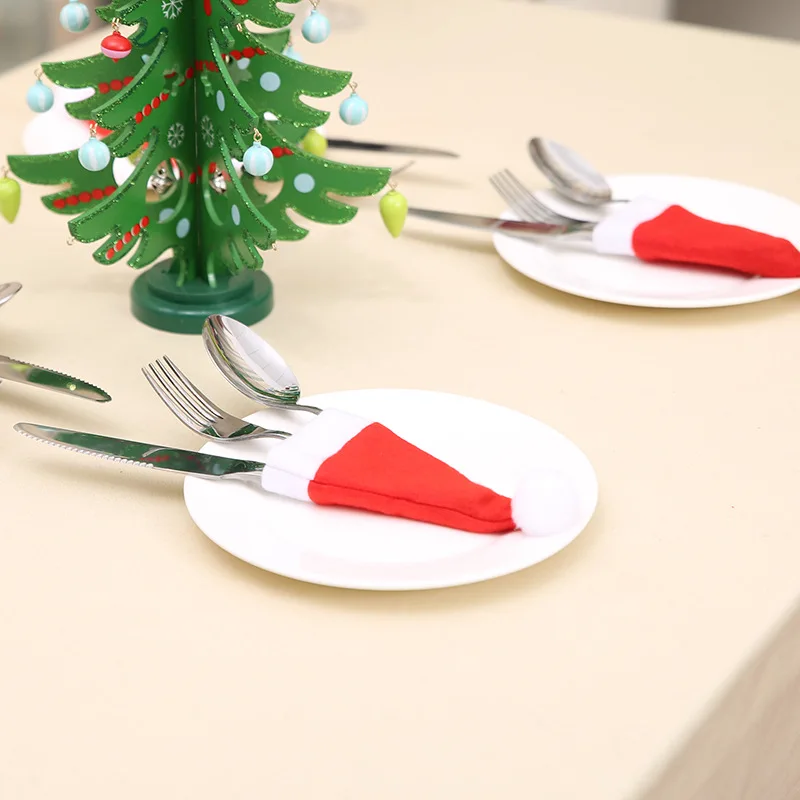 10Pcs Merry Christmas Ornaments Tableware Knife Fork Hat Christmas Xmas Decoration For Home New Year Santa Wine Bottle Covers