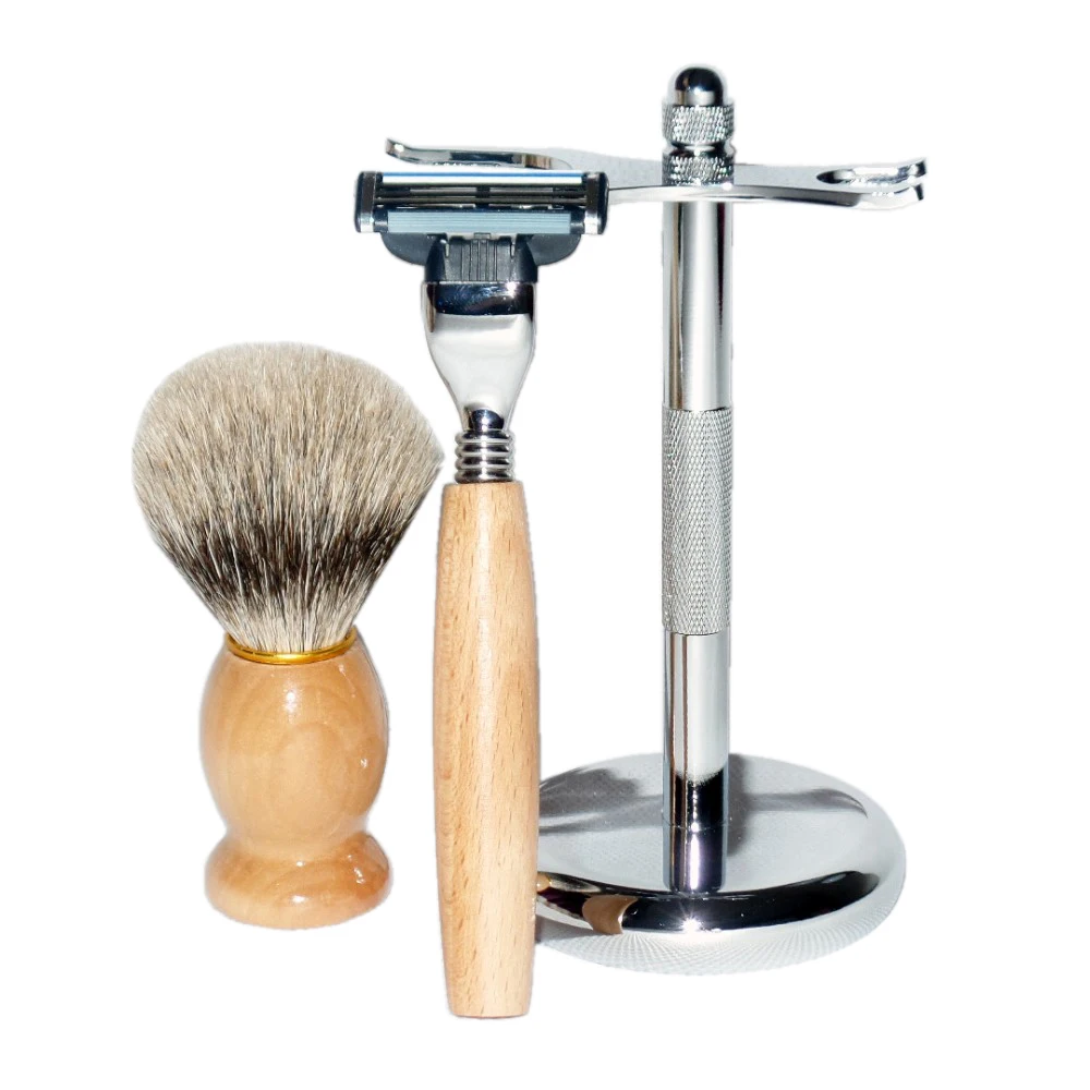 

Shaving Set Wooden Badger Shaving Brush Safety Straight Razor Stainless Steel Stand for Men's Beard Care