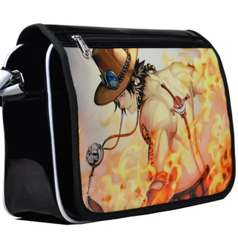 One Piece patent leather Japan Anime Student Schoolbag Cartoon Ace Luffy Cosplay Messenger Shoulder Bag Free
