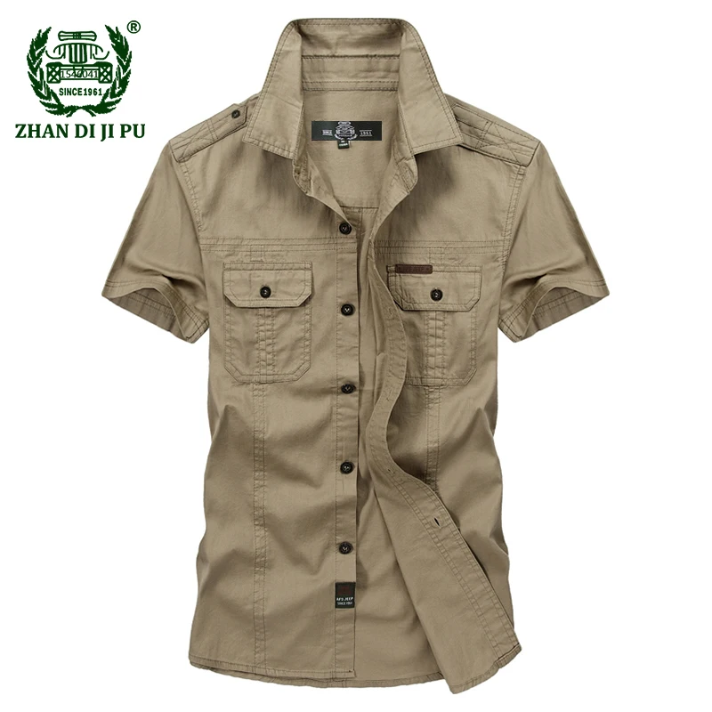 Acheter Plus la Taille M 5XL 2018 D été hommes de marque casual chemise à manches courtes homme 100% pur coton afs jeep kaki shirts vêtements vert armée