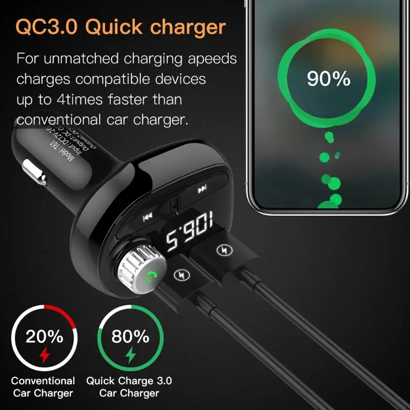 Bluetooth fm-передатчик TF U диск музыкальный mp3-плеер Универсальный QC 3,0 USB Автомобильное зарядное устройство для iphone смартфон планшетный ПК 10166
