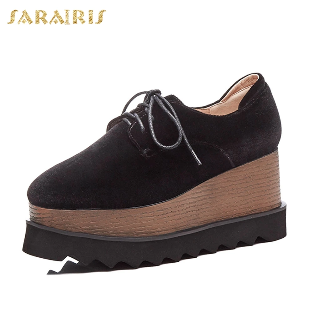 

Sarairis New Big Size 33-42 Ladies Wedges Lace Up Flat Platform Shoes Woman Casual Soft Autumn Spring Flats Shoes