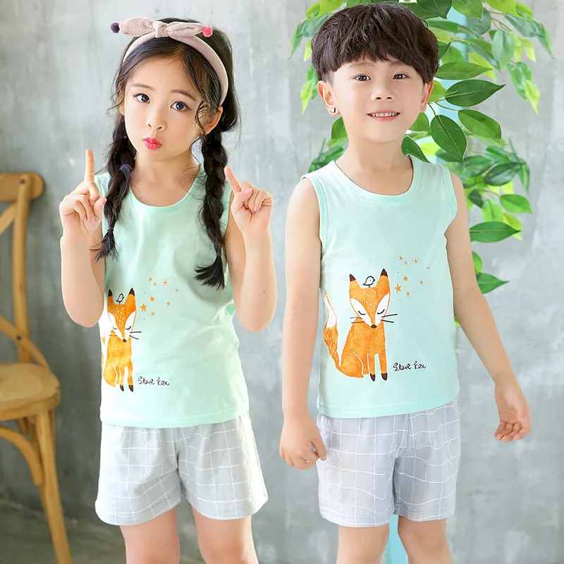 

Hot Selling Cartoon Style Baby Boy Summer Casual Clothing Sets Baby Girl Popular Fashion Vest Sets