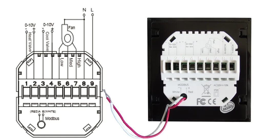 4 трубы 2 трубы регулируется 0-10В пропорциональный термостат RS485/MODBUS RTU связь для подогревающая, coolting переключатель