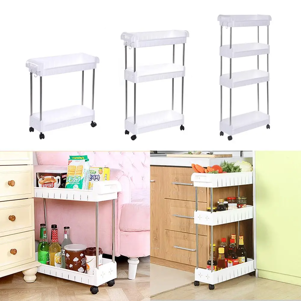 

Removable Storage Rack Shelf With Wheels Bathroom/Kitchen/Refrigerator Side 2/3/4 Multi-layer Stainless Steel House Organizer