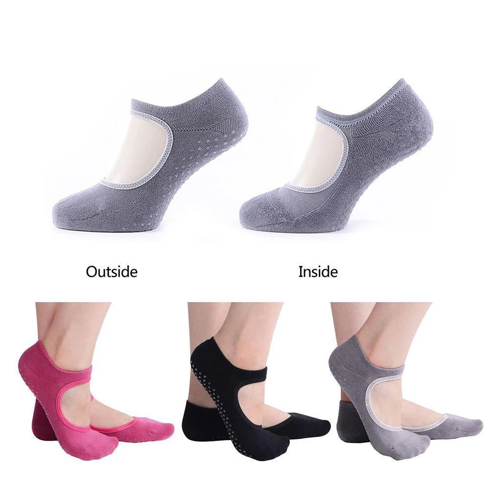 Новинка, носки для йоги, женские махровые с открытой спиной, 1 пара, хлопковые нескользящие носки для пилатеса,, невидимые силиконовые носки