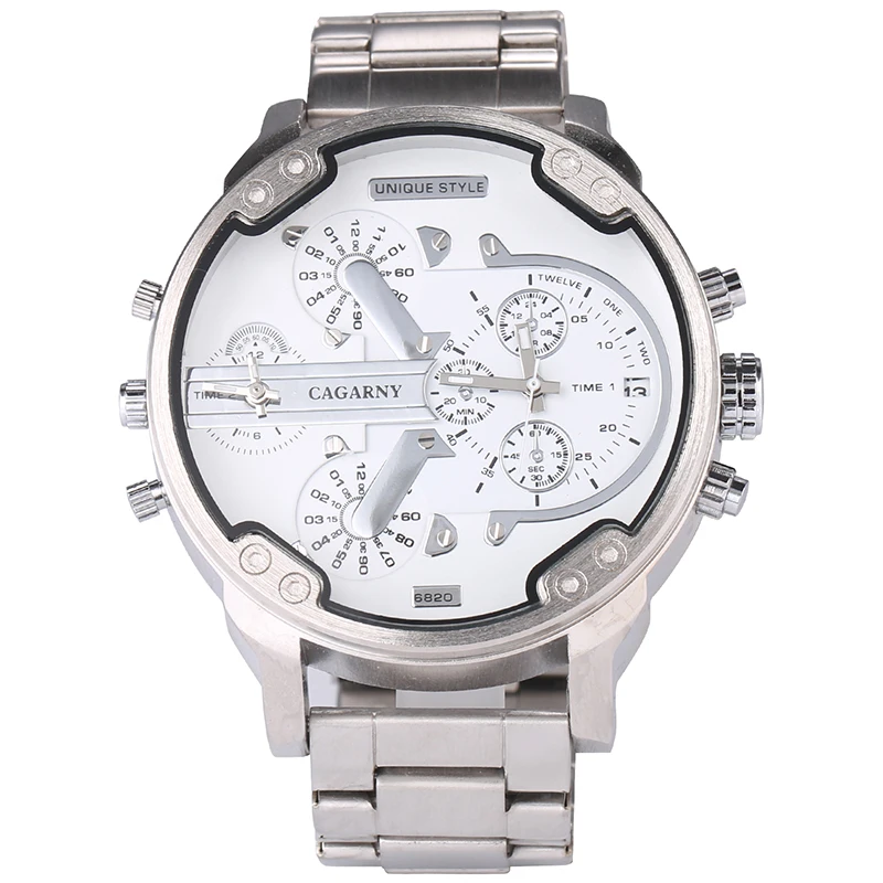 52MM Classy Big Case Watch For Men Stainless Steel Band Casual Mens Quartz Watches Cagarny Waterpro