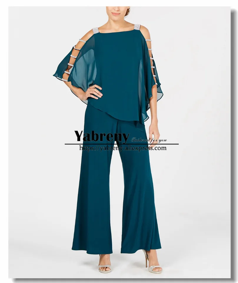 pant suit with chiffon overlay