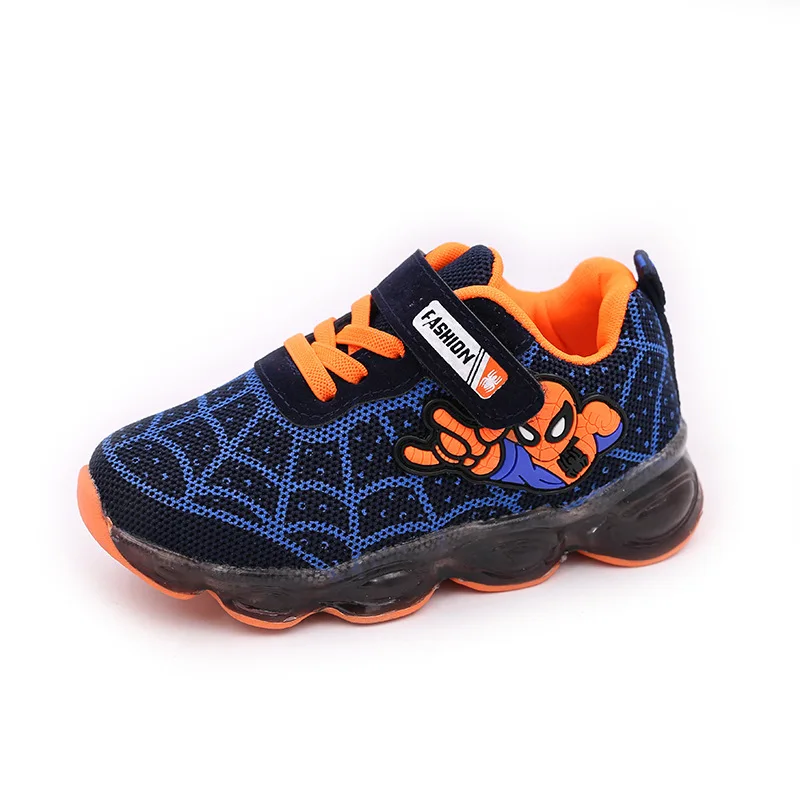 Mumoresp Человек-паук детская обувь для малышей большие мальчики спортивные кроссовки с светодиодный свет светящиеся повседневные кроссовки для детей - Color: Blue