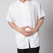 Белый традиционный китайский стиль Мужские Хлопок Лен кунг-фу Футболка короткий рукав Hombre Camisa костюм Размеры размеры s m l xl XXL, XXXL 2350- 7