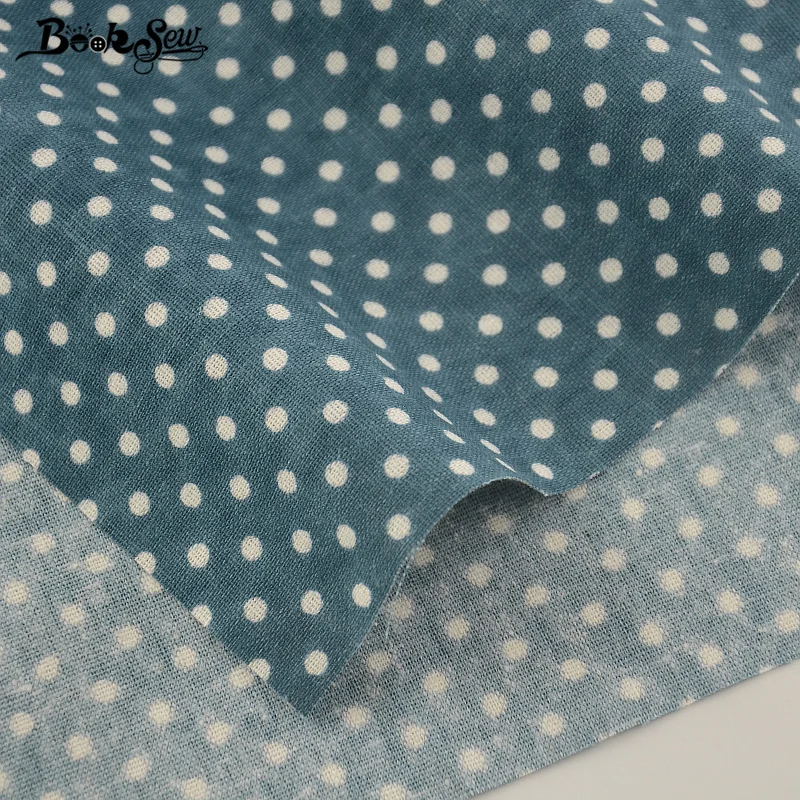 Booksew Blue Color Cotton Linen Fabric Dots Design Home Textile Sewing Material Tissu For Bag Table Cloth Curtain Decoration CM