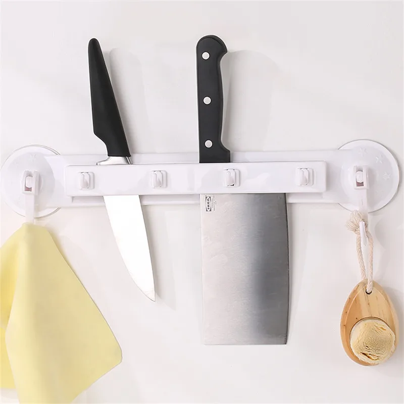 Plastic Wall Mounted Knife Rack Shelf 38cm White Suction Fork Knife