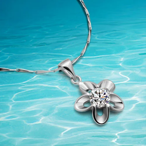 

925 sterling silver flower necklace. shining stone ornaments. Lovely ms elegant jewelry gifts,Single zirconia bauhinia pendant