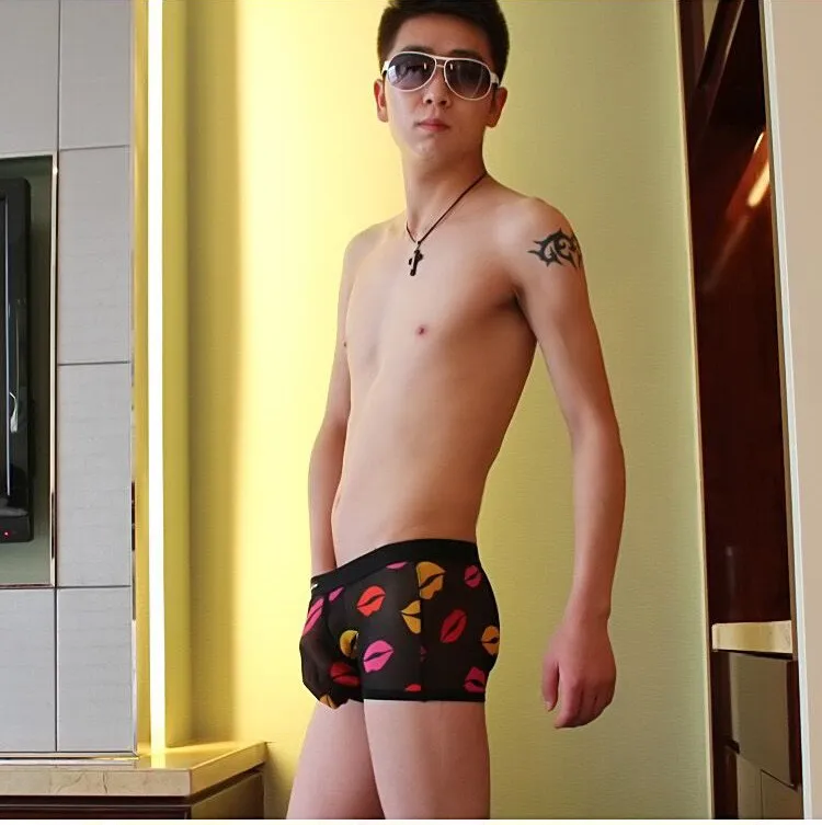 Sexy Men's Lips Printed Underwear Famous Brand Men Gay Kiss Transparent Boxer Big Man Hot Low Waist Shorts Panty Bodywear M-XXL white boxer briefs