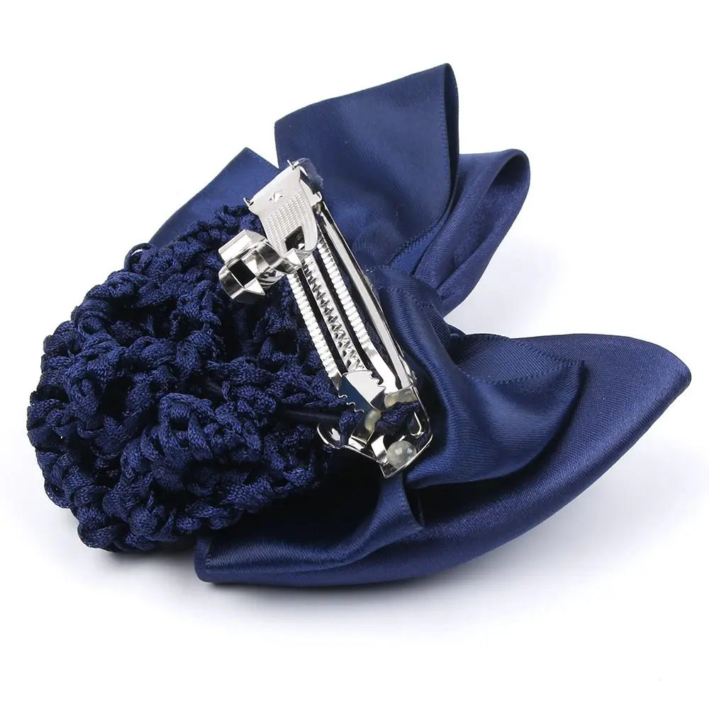 Satin Bow Barrette Stylish Floral Lace Official Lady Hair Clip Cover Net Tulle Bowknot Bun Snood 4